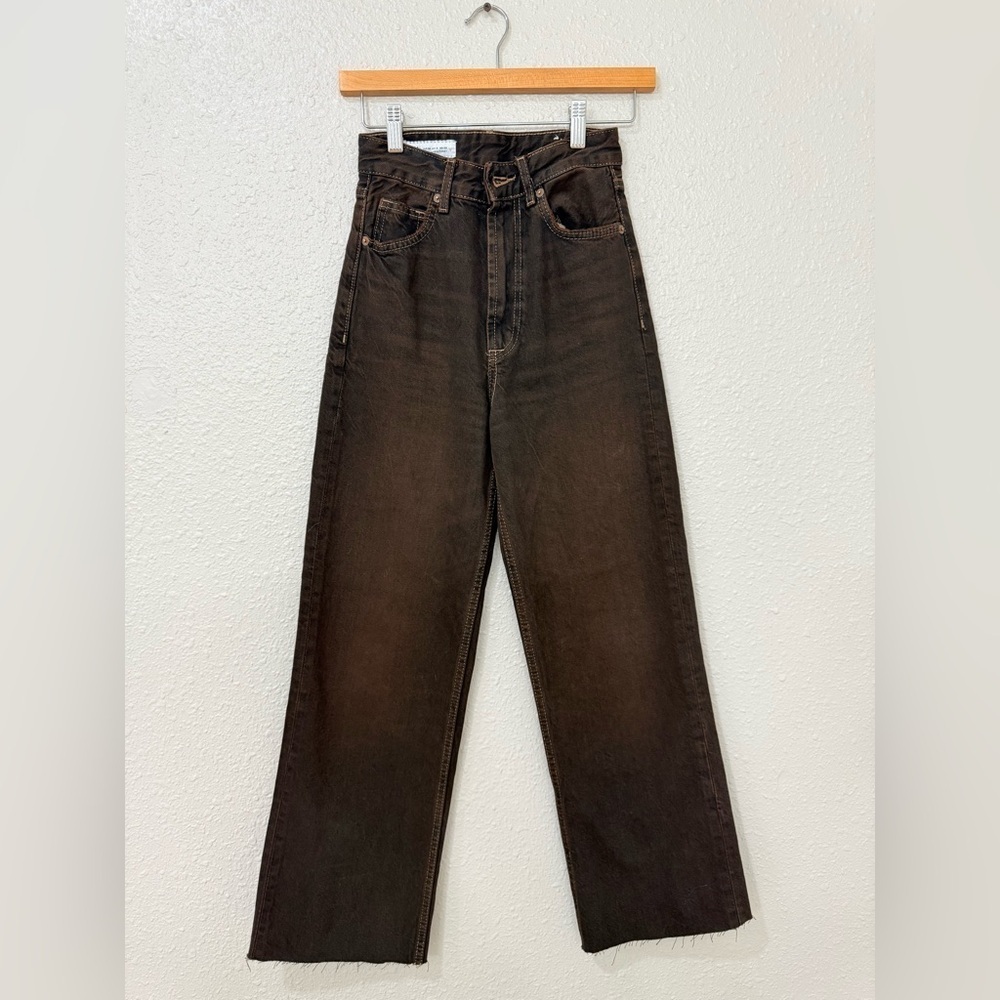 Zara Brown High-Waist Straight Jeans